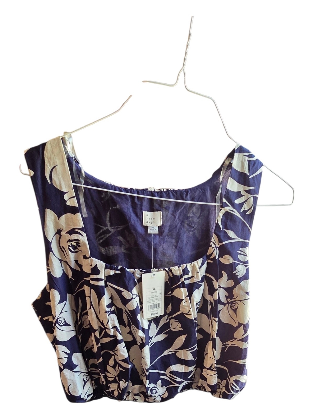 Navy Blue Floral Sleeveless Crop Top